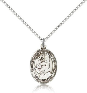 Sterling Silver St. Elizabeth of the Visitation Pe, Lite Curb Chain, Medium Size Catholic Medal, 3/4" x 1/2" Sterling Silver St. Elizabeth of the Visitation Pe, Lite Curb Chain, Medium Size Catholic Medal, 3/4" x 1/2"