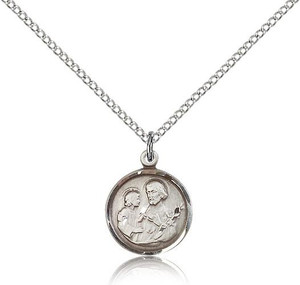 Sterling Silver St. Joseph Pendant, Lite Curb Chain, 5/8" x 1/2" Sterling Silver St. Joseph Pendant, Lite Curb Chain, 5/8" x 1/2"