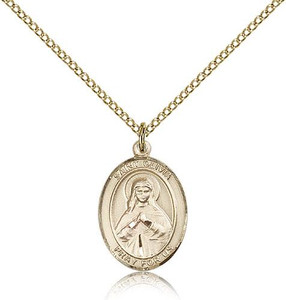 Gold Filled St. Olivia Pendant, Gold Plate Lite Curb Chain, Medium Size Catholic Medal, 3/4" x 1/2"