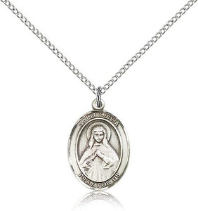 Sterling Silver St. Olivia Pendant, Lite Curb Chain, Medium Size Catholic Medal, 3/4" x 1/2" Sterling Silver St. Olivia Pendant, Lite Curb Chain, Medium Size Catholic Medal, 3/4" x 1/2"