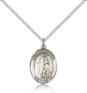 Sterling Silver St. Zoe of Rome Pendant, Lite Curb Chain, Medium Size Catholic Medal, 3/4" x 1/2"