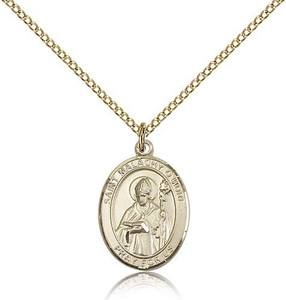Gold Filled St. Malachy O'More Pendant, GF Lite Curb Chain, Medium Size Catholic Medal, 3/4" x 1/2"