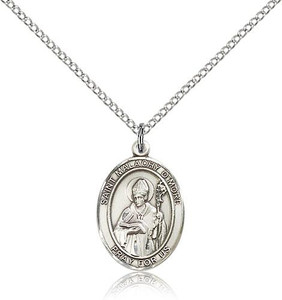 Sterling Silver St. Malachy O'More Pendant, Lite Curb Chain, Medium Size Catholic Medal, 3/4" x 1/2"