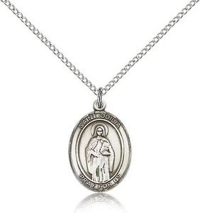 Sterling Silver St. Odilia Pendant, Lite Curb Chain, Medium Size Catholic Medal, 3/4" x 1/2" Sterling Silver St. Odilia Pendant, Lite Curb Chain, Medium Size Catholic Medal, 3/4" x 1/2"