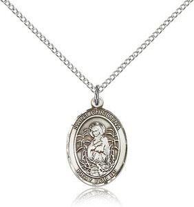 Sterling Silver St. Christina the Astonishing Pend, Lite Curb Chain, Medium Size Catholic Medal, 3/4" x 1/2" Sterling Silver St. Christina the Astonishing Pend, Lite Curb Chain, Medium Size Catholic Medal, 3/4" x 1/2"