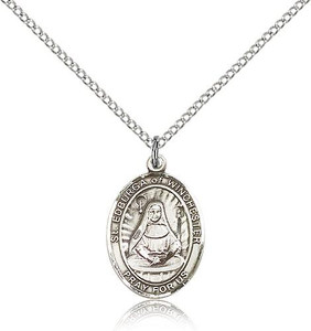 Sterling Silver St. Edburga of Winchester Pendant, Lite Curb Chain, Medium Size Catholic Medal, 3/4" x 1/2" Sterling Silver St. Edburga of Winchester Pendant, Lite Curb Chain, Medium Size Catholic Medal, 3/4" x 1/2"