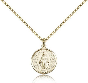 Gold Filled Miraculous Pendant, Gold Filled Lite Curb Chain, 5/8" x 1/2" Gold Filled Miraculous Pendant, Gold Filled Lite Curb Chain, 5/8" x 1/2"