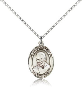 Sterling Silver St. Luigi Orione Pendant, Lite Curb Chain, Medium Size Catholic Medal, 3/4" x 1/2" Sterling Silver St. Luigi Orione Pendant, Lite Curb Chain, Medium Size Catholic Medal, 3/4" x 1/2"