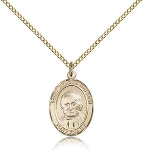 Gold Filled St. Arnold Janssen Pendant, Gold Filled Lite Curb Chain, Medium Size Catholic Medal, 3/4" x 1/2" Gold Filled St. Arnold Janssen Pendant, Gold Filled Lite Curb Chain, Medium Size Catholic Medal, 3/4" x 1/2"
