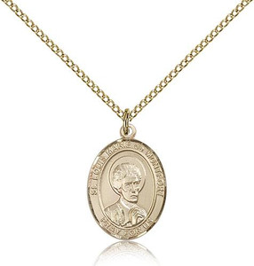 Gold Filled St. Louis Marie De Montfort Pendant, Gold Filled Lite Curb Chain, Medium Size Catholic Medal, 3/4" x 1/2" Gold Filled St. Louis Marie De Montfort Pendant, Gold Filled Lite Curb Chain, Medium Size Catholic Medal, 3/4" x 1/2"