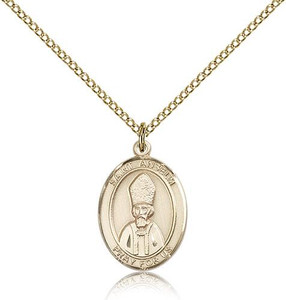 Gold Filled St. Anselm of Canterbury Pendant, Gold Filled Lite Curb Chain, Medium Size Catholic Medal, 3/4" x 1/2" Gold Filled St. Anselm of Canterbury Pendant, Gold Filled Lite Curb Chain, Medium Size Catholic Medal, 3/4" x 1/2"
