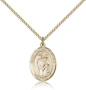 Gold Filled St. Thomas A Becket Pendant, Gold Filled Lite Curb Chain, Medium Size Catholic Medal, 3/4" x 1/2" Gold Filled St. Thomas A Becket Pendant, Gold Filled Lite Curb Chain, Medium Size Catholic Medal, 3/4" x 1/2"