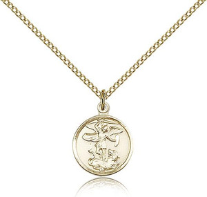 Gold Filled St. Michael the Archangel Pendant, Gold Filled Lite Curb Chain, 5/8" x 1/2" Gold Filled St. Michael the Archangel Pendant, Gold Filled Lite Curb Chain, 5/8" x 1/2"