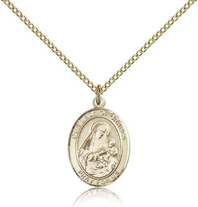 Gold Filled Our Lady of Grapes Pendant, Gold Filled Lite Curb Chain, Medium Size Catholic Medal, 3/4" x 1/2"
