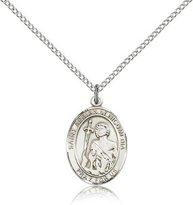 Sterling Silver St. Adrian of Nicomedia Pendant, Lite Curb Chain, Medium Size Catholic Medal, 3/4" x 1/2" Sterling Silver St. Adrian of Nicomedia Pendant, Lite Curb Chain, Medium Size Catholic Medal, 3/4" x 1/2"