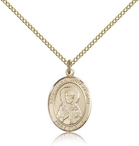 Gold Filled St. John Chrysostom Pendant, Gold Filled Lite Curb Chain, Medium Size Catholic Medal, 3/4" x 1/2" Gold Filled St. John Chrysostom Pendant, Gold Filled Lite Curb Chain, Medium Size Catholic Medal, 3/4" x 1/2"