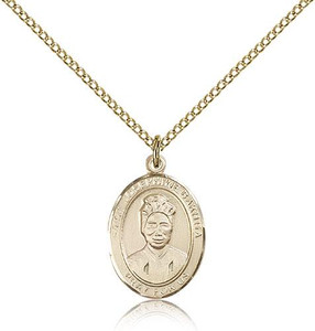 Gold Filled St. Josephine Bakhita Pendant, Gold Filled Lite Curb Chain, Medium Size Catholic Medal, 3/4" x 1/2" Gold Filled St. Josephine Bakhita Pendant, Gold Filled Lite Curb Chain, Medium Size Catholic Medal, 3/4" x 1/2"