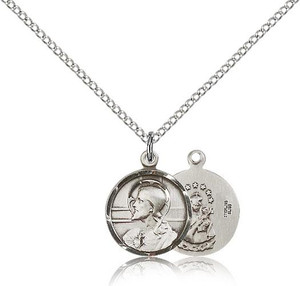 Sterling Silver Scapular Pendant, Lite Curb Chain, 5/8" x 1/2"