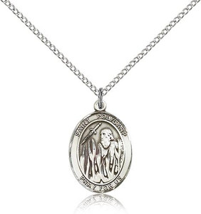 Sterling Silver St. Polycarp of Smyrna Pendant, Lite Curb Chain, Medium Size Catholic Medal, 3/4" x 1/2" Sterling Silver St. Polycarp of Smyrna Pendant, Lite Curb Chain, Medium Size Catholic Medal, 3/4" x 1/2"