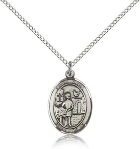 Sterling Silver St. Vitus Pendant, Lite Curb Chain, Medium Size Catholic Medal, 3/4" x 1/2" Sterling Silver St. Vitus Pendant, Lite Curb Chain, Medium Size Catholic Medal, 3/4" x 1/2"