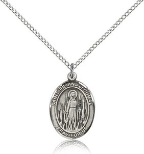 Sterling Silver St. Juliana Pendant, rhodium Lite Curb Chain, Medium Size Catholic Medal, 3/4" x 1/2"