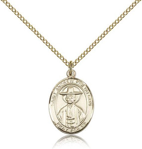 Gold Filled St. Andrew Kim Taegon Pendant, GF Lite Curb Chain, Medium Size Catholic Medal, 3/4" x 1/2" Gold Filled St. Andrew Kim Taegon Pendant, GF Lite Curb Chain, Medium Size Catholic Medal, 3/4" x 1/2"
