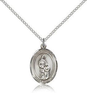 Sterling Silver St. Anne Pendant, rhodium Lite Curb Chain, Medium Size Catholic Medal, 3/4" x 1/2"