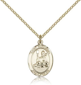 Gold Filled St. Honorius Pendant, GF Lite Curb Chain, Medium Size Catholic Medal, 3/4" x 1/2" Gold Filled St. Honorius Pendant, GF Lite Curb Chain, Medium Size Catholic Medal, 3/4" x 1/2"