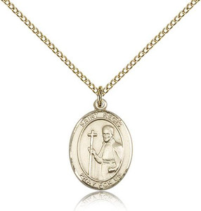 Gold Filled St. Regis Pendant, GF Lite Curb Chain, Medium Size Catholic Medal, 3/4" x 1/2"
