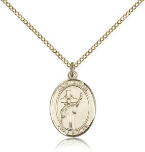 Gold Filled St. Aidan Of Lindesfarne Pendant, GF Lite Curb Chain, Medium Size Catholic Medal, 3/4" x 1/2" Gold Filled St. Aidan Of Lindesfarne Pendant, GF Lite Curb Chain, Medium Size Catholic Medal, 3/4" x 1/2"