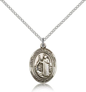 Sterling Silver St. Raymond of Penafort Pendant, rhodium Lite Curb Chain, Medium Size Catholic Medal, 3/4" x 1/2"