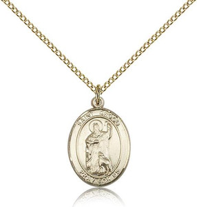 Gold Filled St. Drogo Pendant, GF Lite Curb Chain, Medium Size Catholic Medal, 3/4" x 1/2" Gold Filled St. Drogo Pendant, GF Lite Curb Chain, Medium Size Catholic Medal, 3/4" x 1/2"