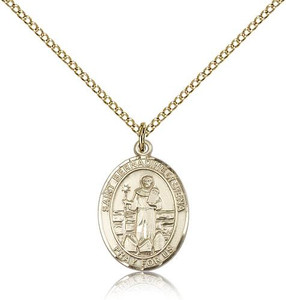 Gold Filled St. Bernadine Of Sienna Pendant, GF Lite Curb Chain, Medium Size Catholic Medal, 3/4" x 1/2" Gold Filled St. Bernadine Of Sienna Pendant, GF Lite Curb Chain, Medium Size Catholic Medal, 3/4" x 1/2"