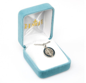 Saint Benedict Sterling Silver Round Blue and Red Enameled Jubilee Medal S1680BE18 Saint Benedict Sterling Silver Round Blue and Red Enameled Jubilee Medal S1680BE18