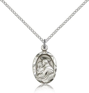 Sterling Silver St. Anthony of Padua Pendant, Lite Curb Chain, 3/4" x 3/8" Sterling Silver St. Anthony of Padua Pendant, Lite Curb Chain, 3/4" x 3/8"
