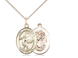 Gold Filled St. Christopher/Soccer Pendant, GF Lite Curb Chain, Medium Size Catholic Medal, 3/4" x 1/2" Gold Filled St. Christopher/Soccer Pendant, GF Lite Curb Chain, Medium Size Catholic Medal, 3/4" x 1/2"