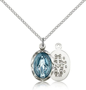 Sterling Silver Miraculous Pendant, Lite Curb Chain, 3/4" x 3/8" Sterling Silver Miraculous Pendant, Lite Curb Chain, 3/4" x 3/8"
