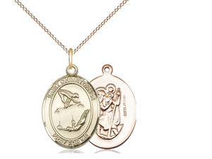 Gold Filled St Christopher / Gymnastics Pendant, GF Lite Curb Chain, Medium Size Catholic Medal, 3/4" x 1/2" Gold Filled St Christopher / Gymnastics Pendant, GF Lite Curb Chain, Medium Size Catholic Medal, 3/4" x 1/2"
