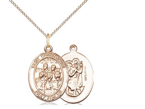 Gold Filled St Christopher / Choir Pendant, GF Lite Curb Chain, Medium Size Catholic Medal, 3/4" x 1/2" Gold Filled St Christopher / Choir Pendant, GF Lite Curb Chain, Medium Size Catholic Medal, 3/4" x 1/2"