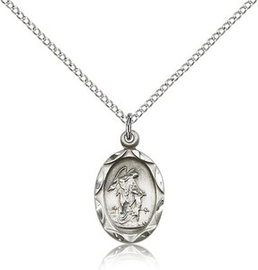 Sterling Silver Guardian Angel Pendant, Lite Curb Chain, 3/4" x 3/8"