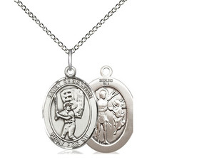 Sterling Silver St. Sebastian Baseball Pendant, Lite Curb Chain, Medium Size Catholic Medal, 3/4" x 1/2" Sterling Silver St. Sebastian Baseball Pendant, Lite Curb Chain, Medium Size Catholic Medal, 3/4" x 1/2"