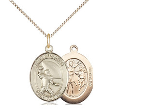 Gold Filled St. Sebastian / Football Pendant, GF Lite Curb Chain, Medium Size Catholic Medal, 3/4" x 1/2" Gold Filled St. Sebastian / Football Pendant, GF Lite Curb Chain, Medium Size Catholic Medal, 3/4" x 1/2"