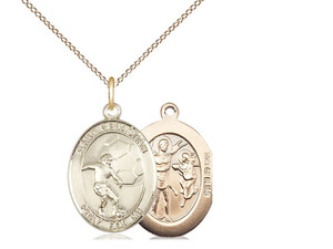 Gold Filled St. Sebastian / Soccer Pendant, GF Lite Curb Chain, Medium Size Catholic Medal, 3/4" x 1/2" Gold Filled St. Sebastian / Soccer Pendant, GF Lite Curb Chain, Medium Size Catholic Medal, 3/4" x 1/2"