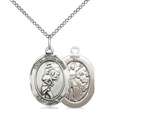 Sterling Silver St. Sebastian Softball Pendant, rhodium Lite Curb Chain, Medium Size Catholic Medal, 3/4" x 1/2" Sterling Silver St. Sebastian Softball Pendant, rhodium Lite Curb Chain, Medium Size Catholic Medal, 3/4" x 1/2"