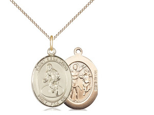 Gold Filled St. Sebastian / Wrestling Pendant, GF Lite Curb Chain, Medium Size Catholic Medal, 3/4" x 1/2" Gold Filled St. Sebastian / Wrestling Pendant, GF Lite Curb Chain, Medium Size Catholic Medal, 3/4" x 1/2"
