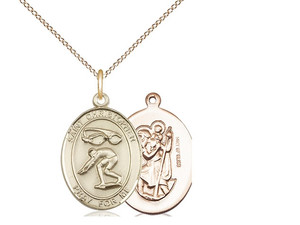 Gold Filled St. Sebastian / Swimming Pendant, GF Lite Curb Chain, Medium Size Catholic Medal, 3/4" x 1/2" Gold Filled St. Sebastian / Swimming Pendant, GF Lite Curb Chain, Medium Size Catholic Medal, 3/4" x 1/2"