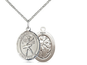 Sterling Silver St Sebastian Dance Pendant, Lite Curb Chain, Medium Size Catholic Medal, 3/4" x 1/2" Sterling Silver St Sebastian Dance Pendant, Lite Curb Chain, Medium Size Catholic Medal, 3/4" x 1/2"