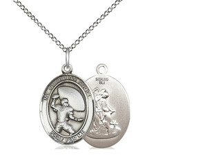 Sterling Silver Guardian Angel Football Pendant, rhodium Lite Curb Chain, Medium Size Catholic Medal, 3/4" x 1/2" Sterling Silver Guardian Angel Football Pendant, rhodium Lite Curb Chain, Medium Size Catholic Medal, 3/4" x 1/2"