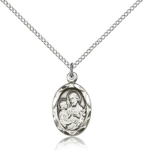 Sterling Silver St. Joseph Pendant, Lite Curb Chain, 3/4" x 3/8" Sterling Silver St. Joseph Pendant, Lite Curb Chain, 3/4" x 3/8"