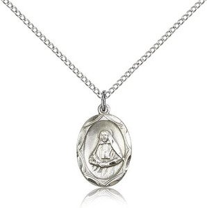Sterling Silver St. Frances Cabrini Pendant, Lite Curb Chain, 5/8" x 3/8" Sterling Silver St. Frances Cabrini Pendant, Lite Curb Chain, 5/8" x 3/8"